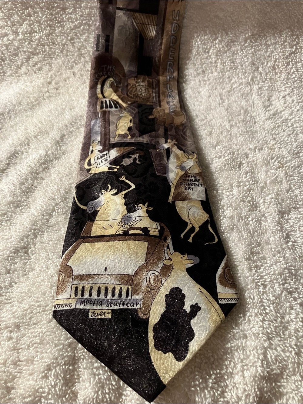 Novelty Cow Print Silk Tie in Black and Tan